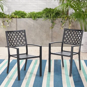 Набор MF Studio из 2 обеденных стульев для патио на открытом воздухе, Современные металлические кресла, черная мебель для патио, садовый стул