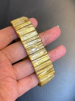 Натуральный золотой рутиловый кварц, прозрачный прямоугольный браслет из бусин 19 *6 мм, Женский Мужской браслет, модный богатый камень AAAAAA