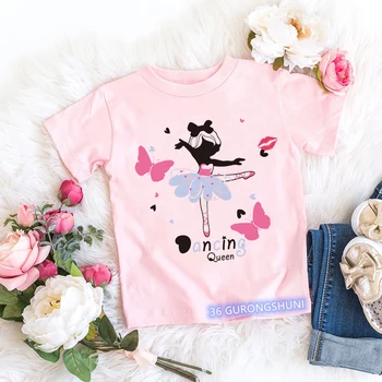 Новинка, дизайнерская футболка для девочек, милая детская футболка с принтом для балета и танцев для девочек, модные футболки, летняя футболка для девочек, розовый топ