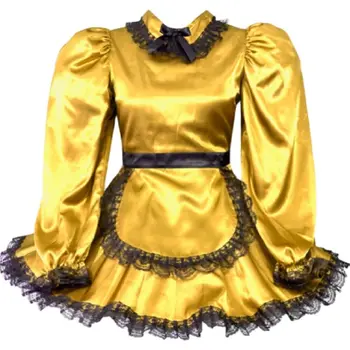 Новое Запирающееся платье Сисси, Золотой Кружевной Фартук для Горничной, Костюм Гигантской куклы для взрослых, Костюм на заказ