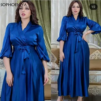 Новое поступление, королевское синее вечернее платье с V-образным вырезом и коротким рукавом, дешевые вечерние платья, длинный халат большого размера