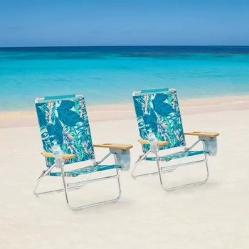 Новые 2 комплекта опор, деревянный подлокотник, откидывающийся пляжный стул комфортной высоты, зеленая пальма
