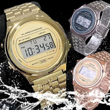 Новые Цифровые спортивные водонепроницаемые наручные часы для мужчин и женщин, многофункциональные светодиодные электронные часы, наручные часы в стиле Ретро со стальной лентой