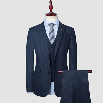 Новый деловой костюм (блейзер + жилет + брюки), модная британская повседневная официальная одежда, мужской красивый блейзер высокого класса, комплект из трех предметов