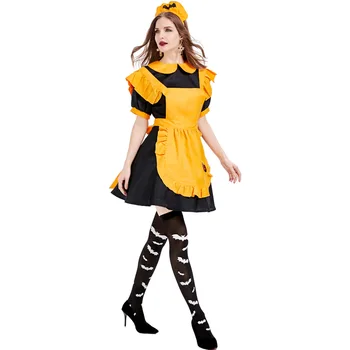Новый женский костюм вампира-летучей мыши, оранжевый костюм волшебной ведьмы для вечеринки в честь Хэллоуина, женская сексуальная униформа горничной