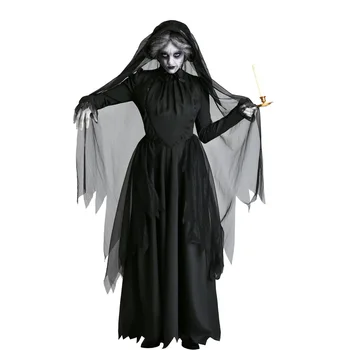 Платье ведьмы-вампира на Хэллоуин, костюмы для Косплея, Страшная женская одежда для выступлений на сцене, костюм Взрослого Призрака, Маскарадное платье с плащом