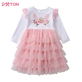 Платье принцессы DXTON для девочек, детское праздничное платье для дня рождения, зимний костюм для девочек, элегантные детские платья-пачки с кроликом