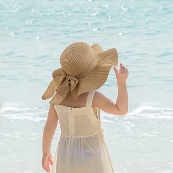 Пляжные Соломенные Шляпы шириной 15 см для Женщин, Простая Складная Летняя Солнцезащитная Шляпа для Пикника, Модные Шляпы с плоским Бантом, Уф-Защита для Женщин