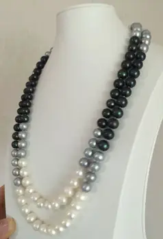 потрясающее 9-10 мм таитянское черное многоцветное круглое жемчужное ожерелье 45 дюймов 14 К/20