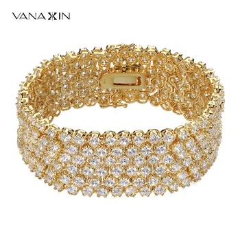Роскошный многорядный браслет с цирконием для женщин, модный браслет с покрытием цвета: Золотистый, Серебристый, Свадебный Теннисный браслет-цепочка, ювелирные изделия