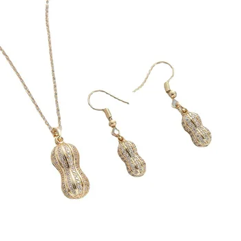 Свадебный комплект ювелирных изделий из медного сплава с циркониевыми жемчужными серьгами-арахисом, ожерелье, комплект из двух предметов для женщин