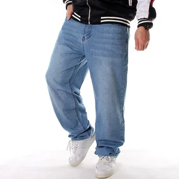Синие джинсы Мужские Свободные Повседневные Трендовые брюки для скейтборда в стиле ХИП-хоп, однотонные джинсовые брюки полной длины, широкие джинсы