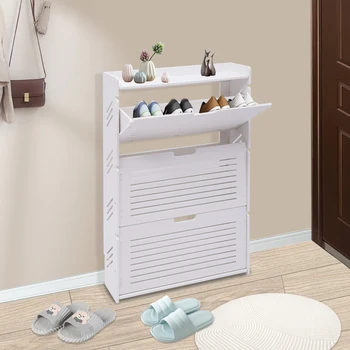 Современный шкаф для хранения обуви, Белый Наклонный Шкаф для обуви, Стойка для обуви, Шкаф для прихожей, 3-Слойный Органайзер для обуви