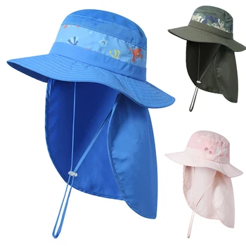 Солнцезащитная Шляпа Для мальчиков и Девочек, Летний Пляжный Аксессуар С шейным клапаном, Струнная Солнцезащитная шапочка для плавания на открытом воздухе