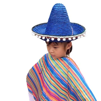 Соломенная шляпа ЦинкоДеМайо, Детская Праздничная шляпа, Шляпа для фестиваля в Мексике, Шляпа для фотосъемки с широкими полями, Аксессуары для костюмов для тематических вечеринок