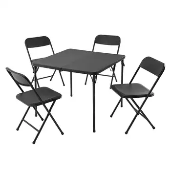 Стол для игры в карты из смолы из 5 частей и набор из четырех стульев Черный Стол: 34 
