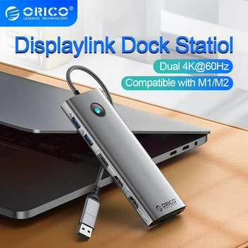 Тип док-станции ORICO DisplayLink USB C 3,0-4K60Hz, Совместимый с HDMI Адаптер-концентратор DP PD100W SD для Apple M1 M2 Windows Mac