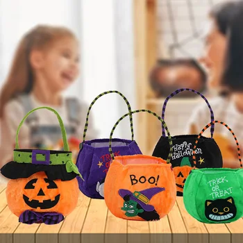 Тканевая сумка-ведро для вечеринки в честь Хэллоуина, сумки для трюков, сумки для конфет, подарочные пакеты для конфет с тыквенной летучей мышью-призраком