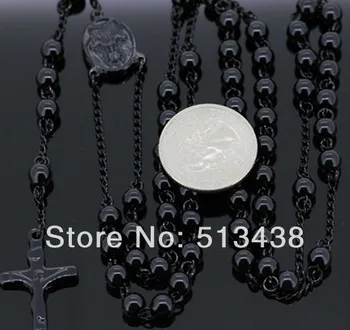 Тяжелое ожерелье с четками из нержавеющей стали с черным покрытием весом 106 г, 8 мм, 30 