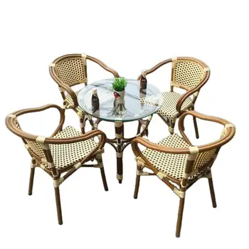 Уличный винтажный бамбуковый стул во французском стиле, металлический обеденный стол для ресторана и стул для кафе, садовый набор из ротанга, мебель для патио