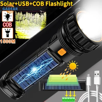 Фонарик с USB + солнечной зарядкой, встроенный аккумулятор, фонарик с боковым светом COB, фонари, водонепроницаемый аварийный блок питания, ручная лампа