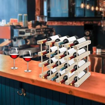 Четырехъярусный деревянный отдельно стоящий винный стеллаж, небольшая настольная полка для хранения вина (16 бутылок)