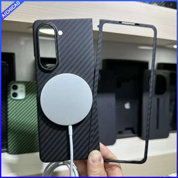 Чехол ACC- Real Carbon case Складной с произвольной зернистостью для Samsung Galaxy Z Fold5 MagSafe Чехол для телефона Ультратонкий чехол с защитой от падения 5G