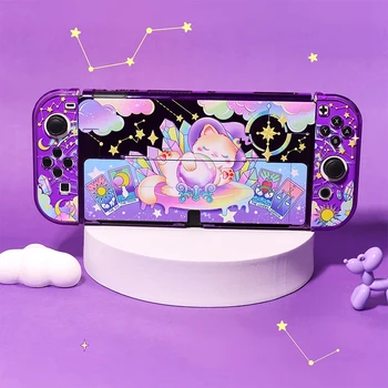Чехол Kawaii Tarot Cat Funda для Nintendo Switch OLED Cover, фиолетовый чехол, Закрепляемая защитная оболочка, переключатель OLED-контроллера Joy-Con