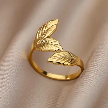 Эстетичные кольца с Рыбьим Хвостом Русалки Для женщин И мужчин, Золотое кольцо из листьев растения из нержавеющей стали, Винтажные свадебные ювелирные аксессуары
