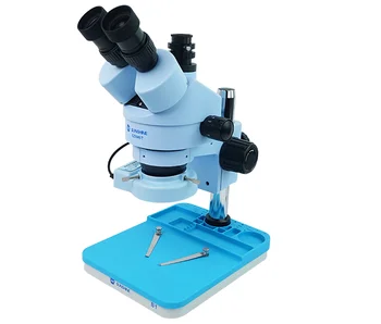 Тринокулярный стереомикроскоп HD со светодиодной подсветкой для ремонта мобильных телефонов с рабочей панелью, материнская плата электронного микроскопа